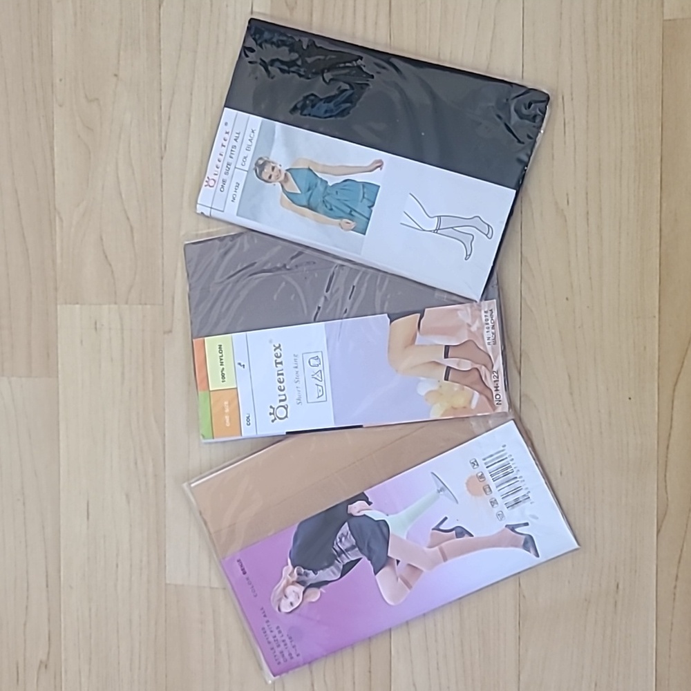 Wholesale lots of 3 pairs Queentex Sheer Knee-high Coffee/Black/Nude Nylon Socks